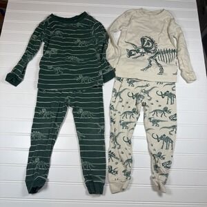 Member's Mark Organic Cotton Pajama Set Size 2T Tan Green Dinosaurs GUC